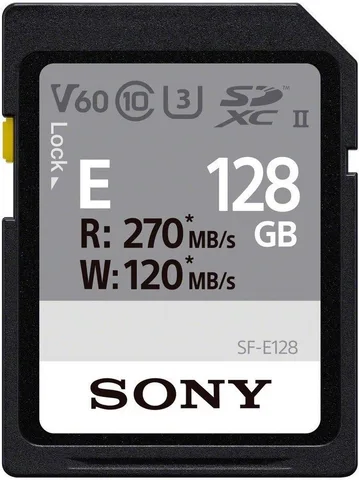 Карта памяти Sony SF-E Entry SDXC 128GB (UHS-II U3) W-120 MB/s, R-270 MB/s Class 10 V60 (SFE128A.ET4)