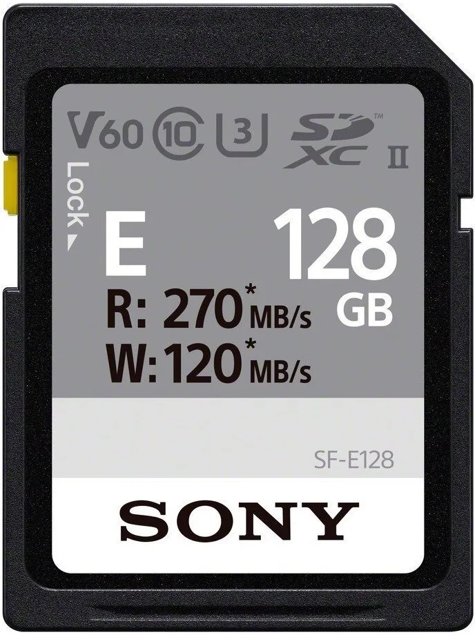 Карта пам'яті Sony SF-E Entry SDXC 128GB (UHS-II U3) W-120 MB/s, R-270 MB/s Class 10 V60 (SFE128A.ET4)