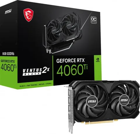 Видеокарта MSI GeForce RTX 4060 Ti 8GB GDDR6 Ventus 2X Black OC (GeForce RTX 4060 Ti VENTUS 2X BLACK 8G OC)