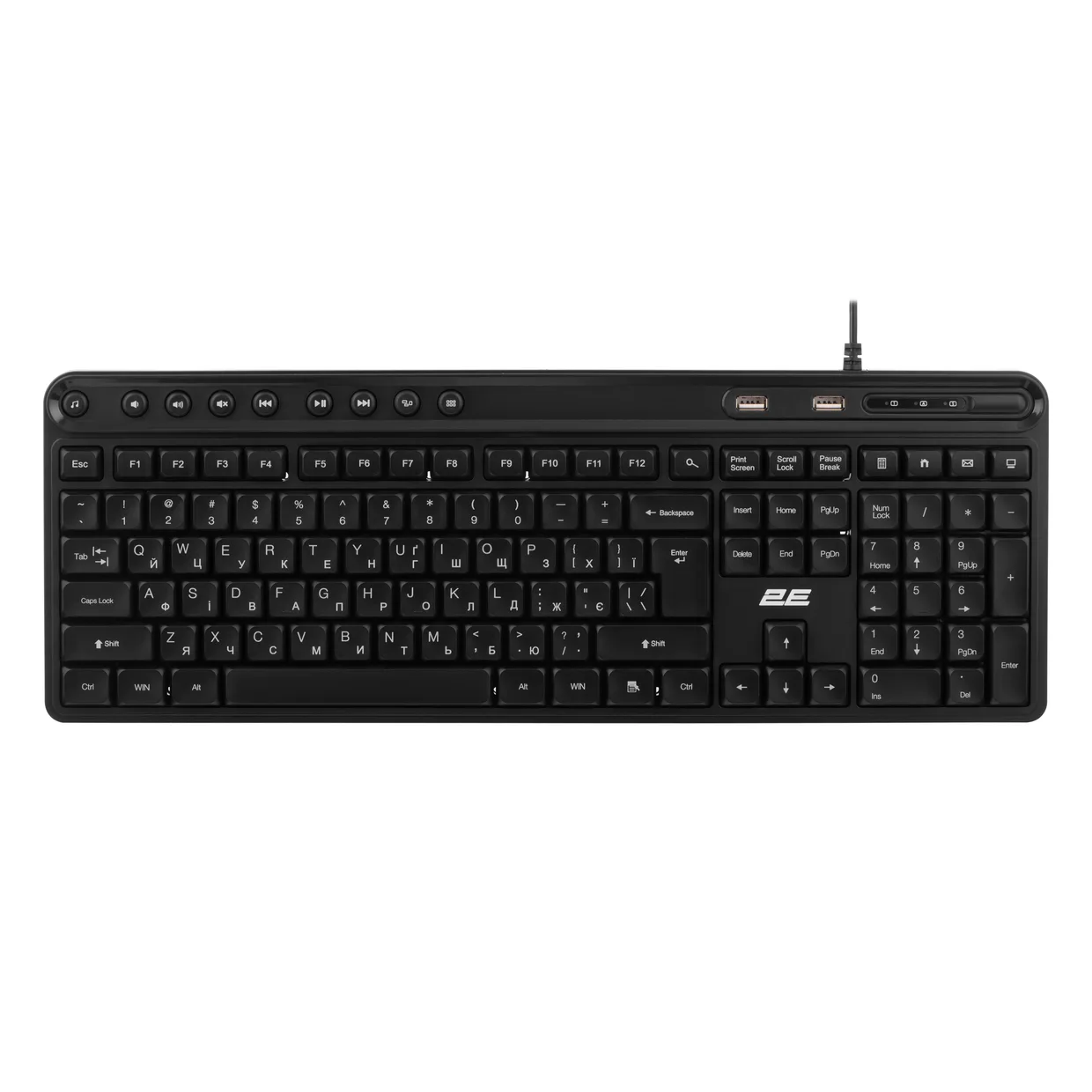 Клавиатура 2E KS1100 USB Hub Ukr Black (2E-KS1100UB)