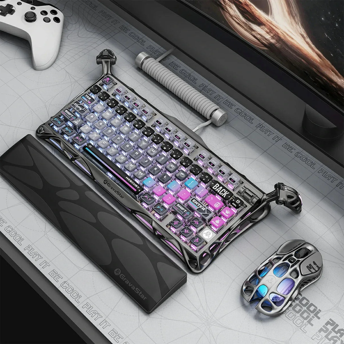 Клавіатура GravaStar Mercury K1 Pro Wireless Kailh Speedy Mint Cyberpunk (GS K1 PRO_CBLK) — фото 2