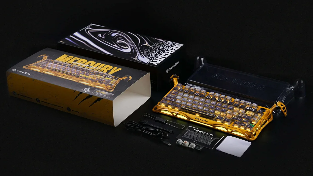 Клавиатура GravaStar Mercury K1 Pro Wireless Kailh Speedy Mint Battle-Worn Yellow (GS K1 PRO_YLW) — фото 7