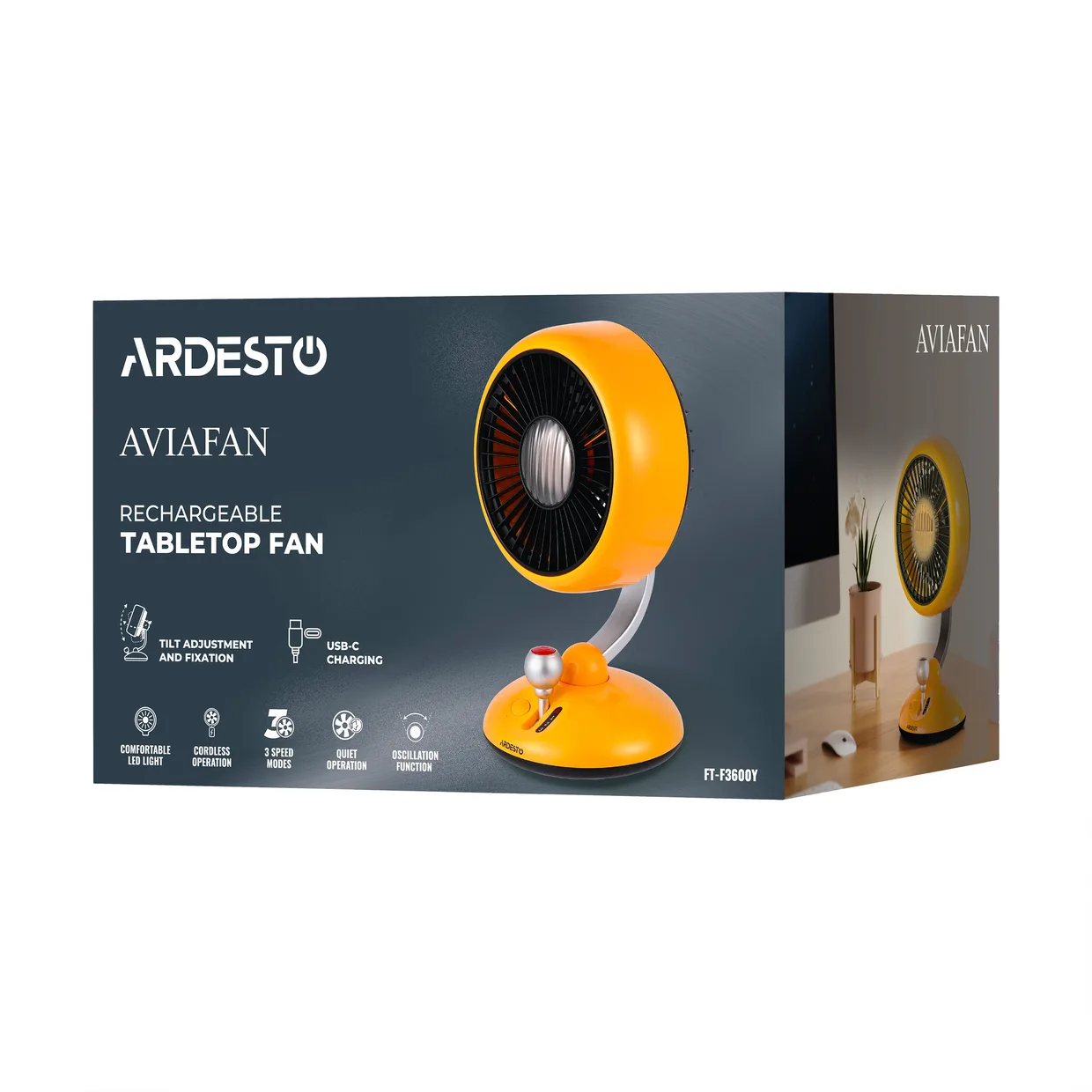 Вентилятор настольный аккумуляторный Ardesto FT-F3600Y желтый — фото 9
