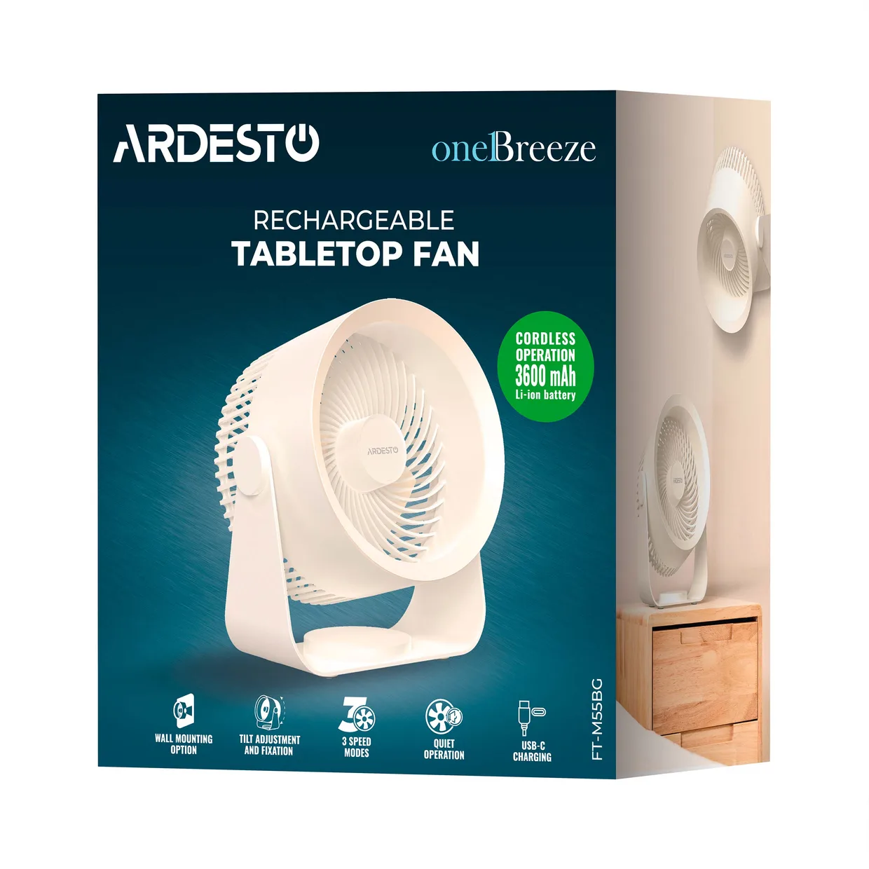 Вентилятор настільний акумуляторний Ardesto OneBreeze FT-M55BG бежевий — фото 10