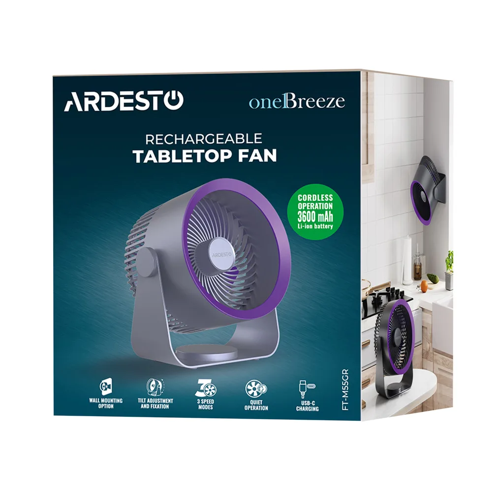 Вентилятор настільний акумуляторний Ardesto OneBreeze FT-M55GR сірий — фото 12