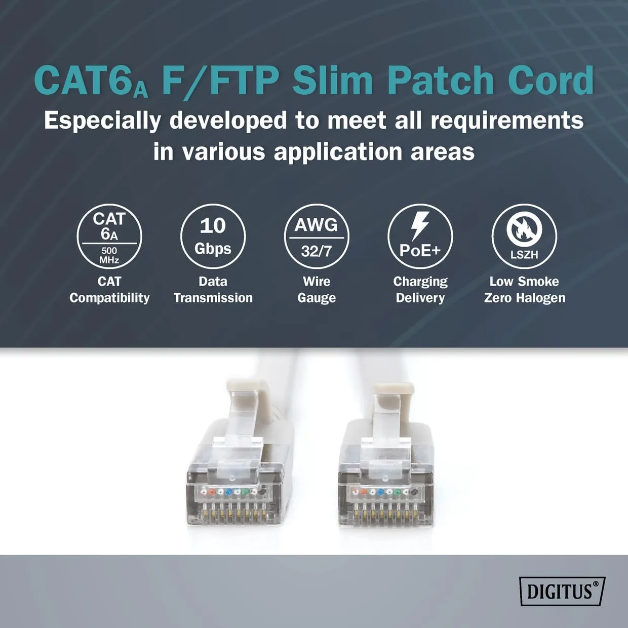 Патч-корд Digitus CAT 6A F/FTP Slim 0,5 м серый (DK-1632-A-005S) — фото 6