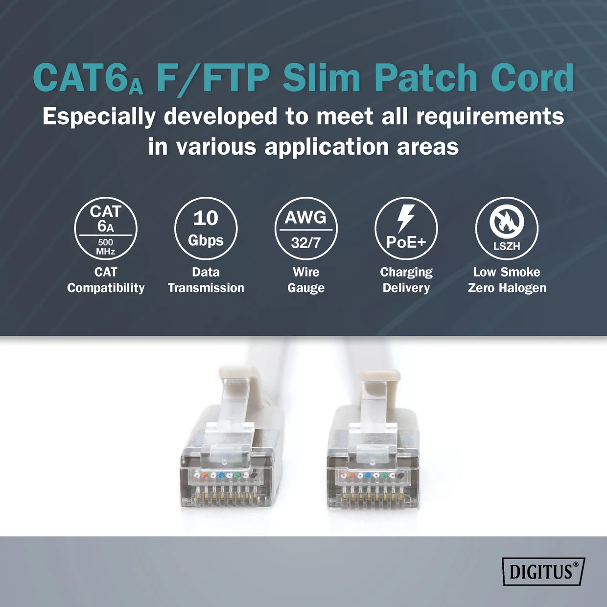 Патч-корд Digitus CAT 6A F/FTP Slim 10 м серый (DK-1632-A-100S) — фото 2