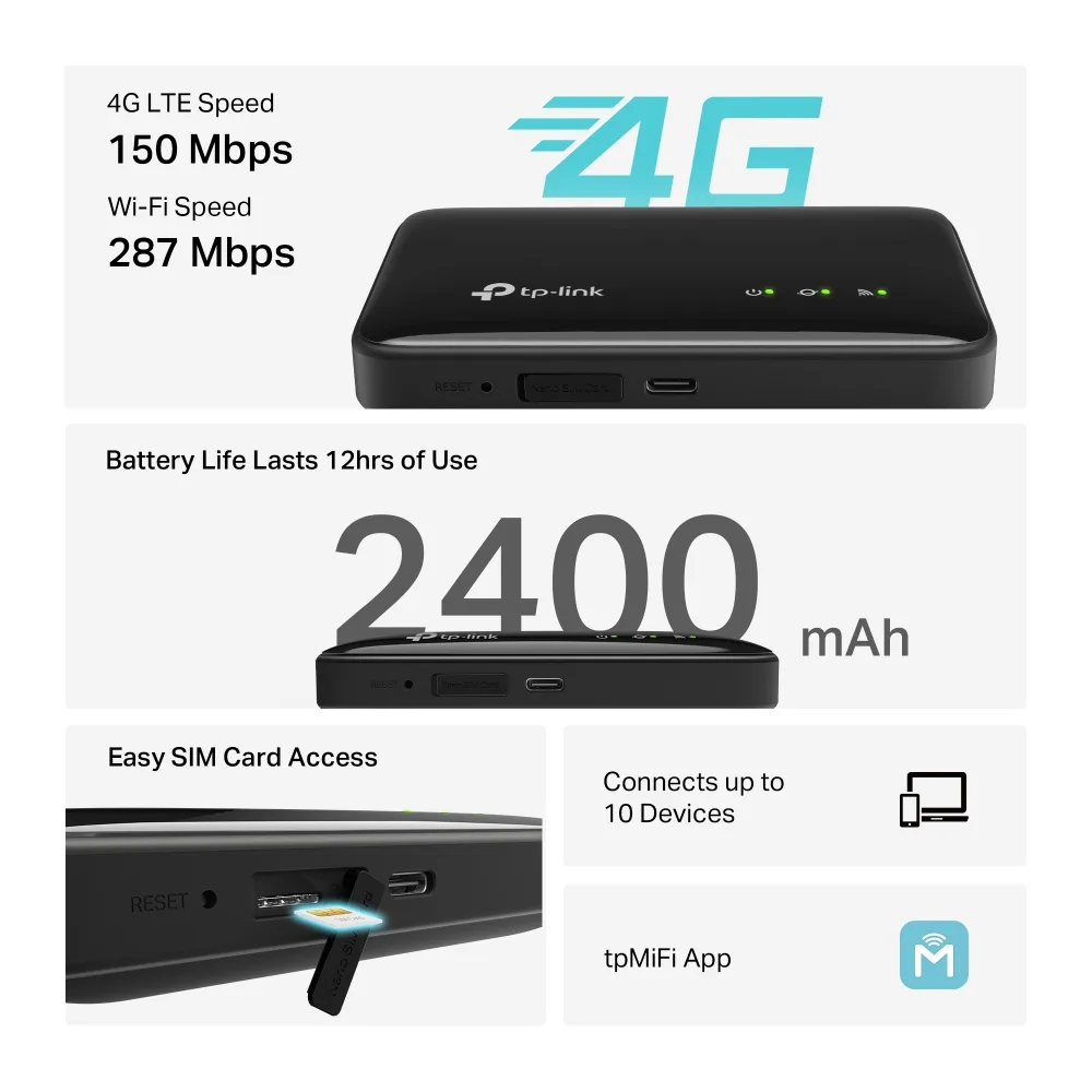 Мобільний 4G Wi-Fi роутер TP-Link M7005 чорний — фото 11