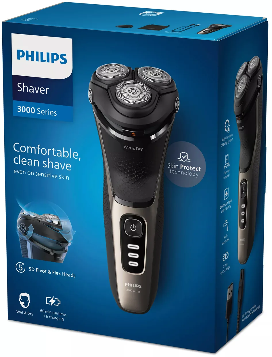 Электробритва Philips Series 3000 S3242/12 черно-золотой — фото 3