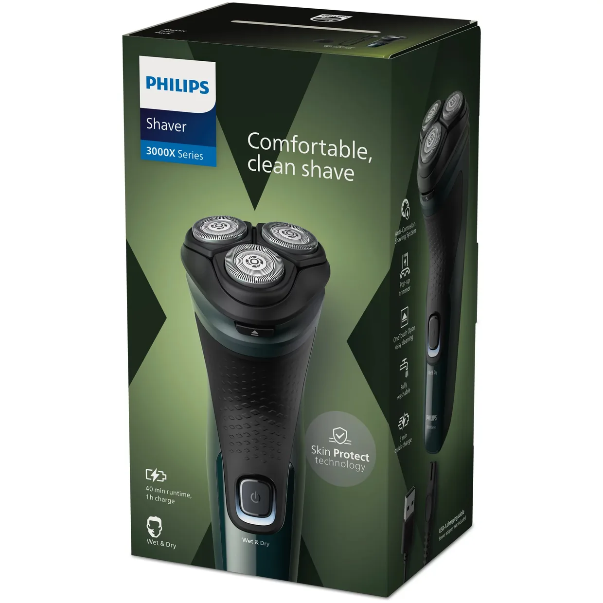 Електробритва Philips Series 3000X X3002/00 чорно-зелений — фото 3