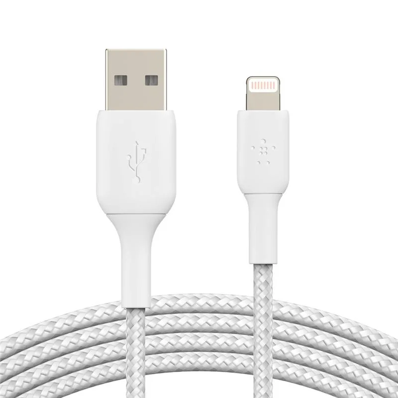 Кабель Belkin USB-A – Lightning 12 Вт, плетёный 1 м белый (CAA002BT1MWH)