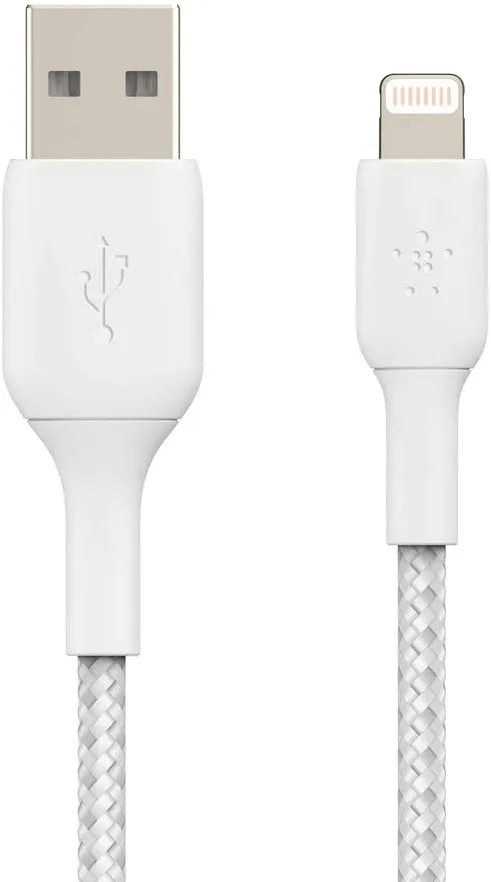Кабель Belkin USB-A – Lightning 12 Вт, плетёный 1 м белый (CAA002BT1MWH) — фото 2