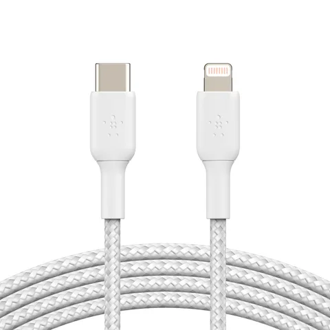 Кабель Belkin USB-C – Lightning 30 Вт, плетений 2 м білий (CAA004BT2MWH)