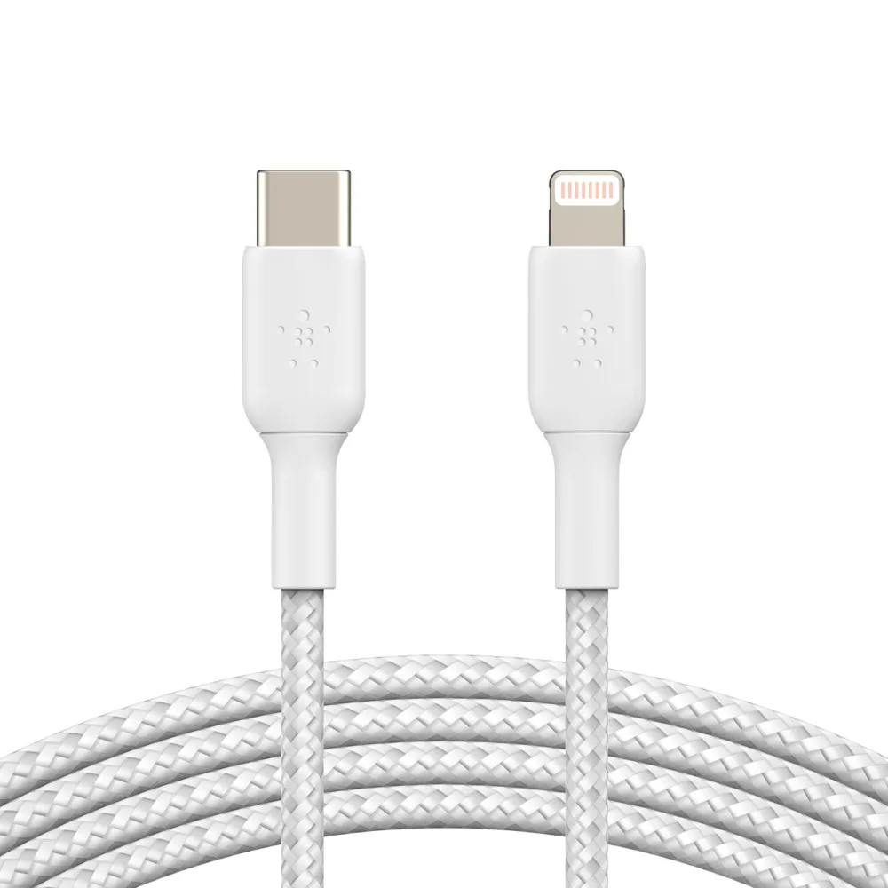 Кабель Belkin USB-C – Lightning 30 Вт, плетений 2 м білий (CAA004BT2MWH)