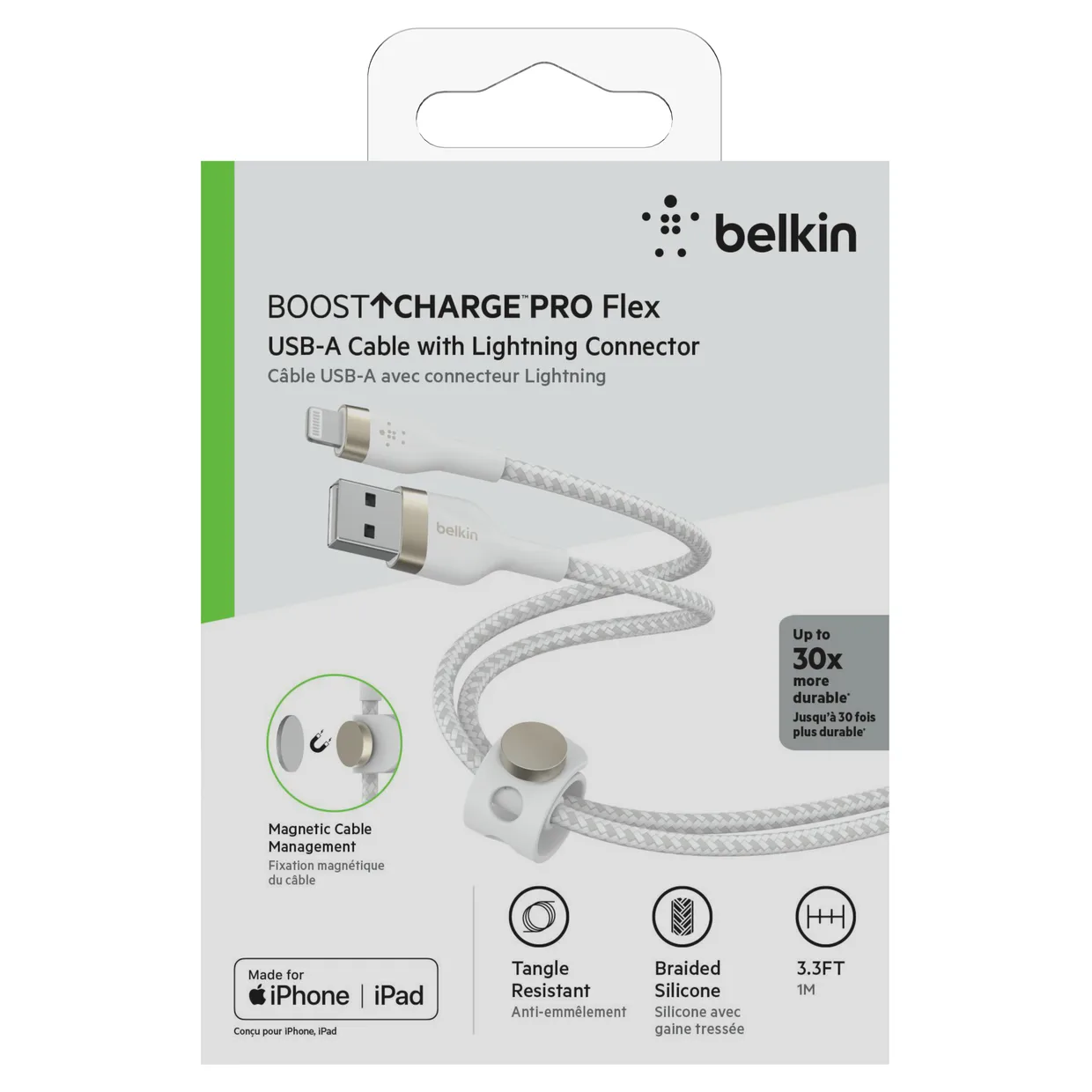 Кабель Belkin USB-A – Lightning 12 Вт, силиконовый 1 м белый (CAA010BT1MWH) — фото 2