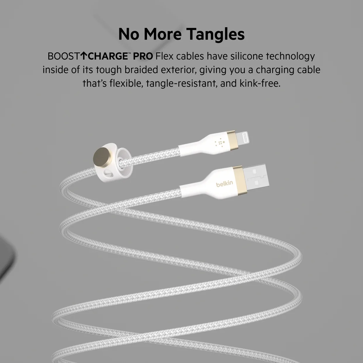 Кабель Belkin USB-A – Lightning 12 Вт, силиконовый 1 м белый (CAA010BT1MWH) — фото 10
