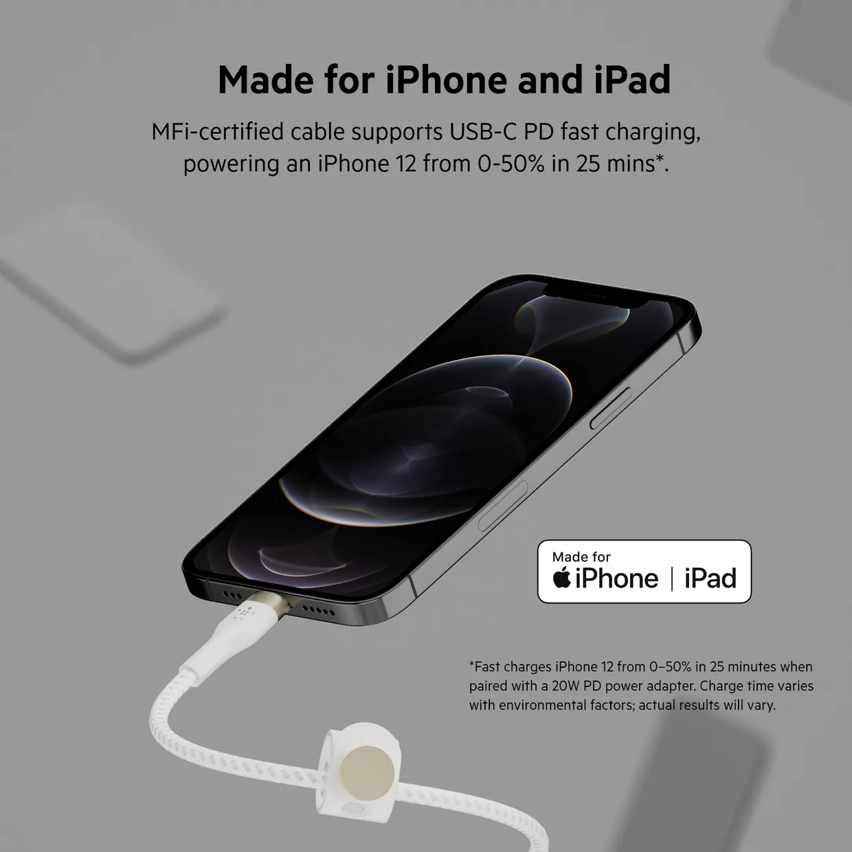 Кабель Belkin USB-C – Lightning, силіконовий 1 м білий (CAA011BT1MWH) — фото 9