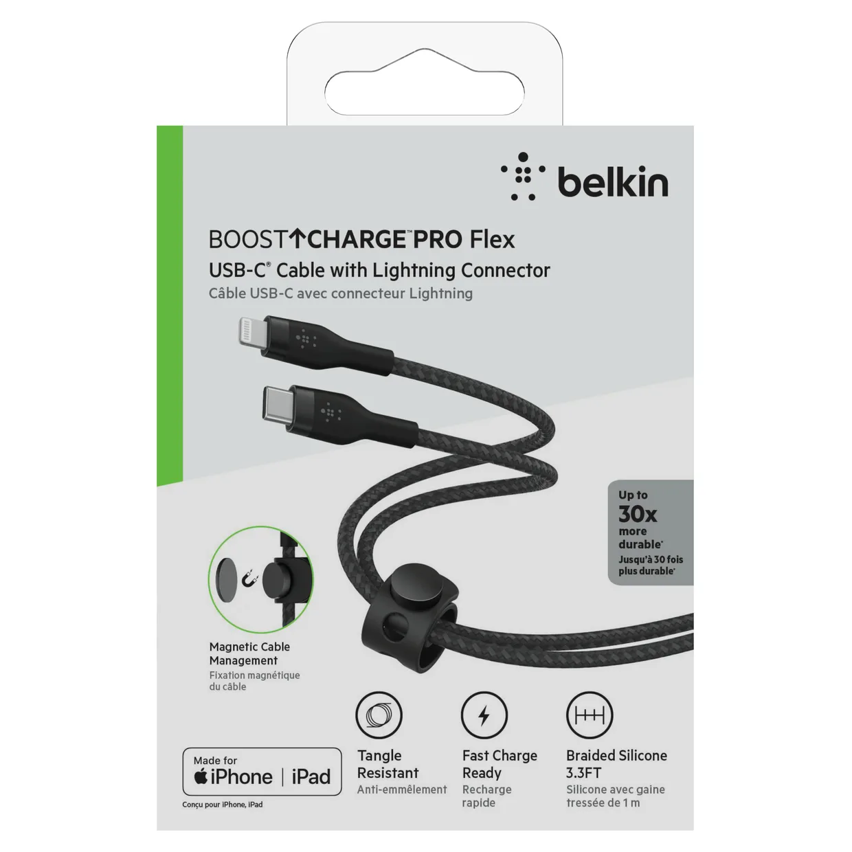 Кабель Belkin USB-C – Lightning, силіконовий 1 м чорний (CAA011BT1MBK) — фото 2