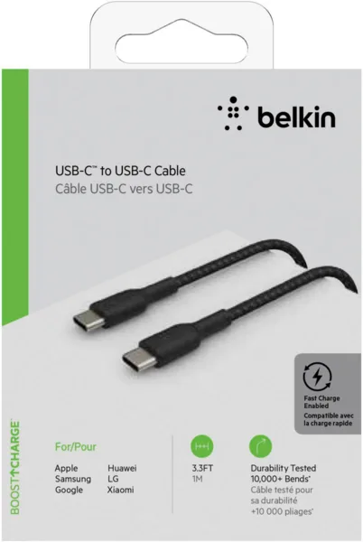 Кабель Belkin USB-C – USB-C 60 Вт, плетений 1 м чорний (CAB004BT1MBK) — фото 6