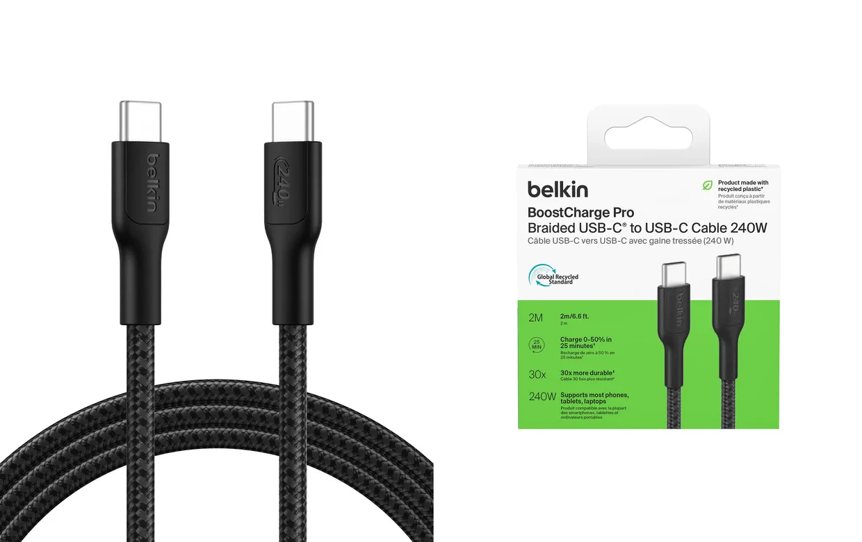 Кабель Belkin USB-C – USB-C 240 Вт, плетёный 2 м черный (CAB025HQ2MBK) — фото 2