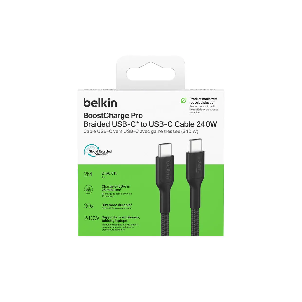 Кабель Belkin USB-C – USB-C 240 Вт, плетёный 2 м черный (CAB025HQ2MBK) — фото 3