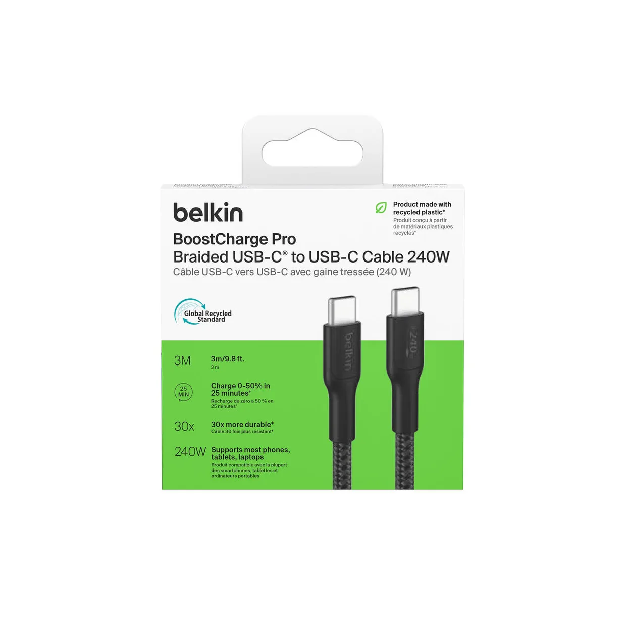 Кабель Belkin USB-C – USB-C 240 Вт, плетёный 3 м черный (CAB025HQ3MBK) — фото 2