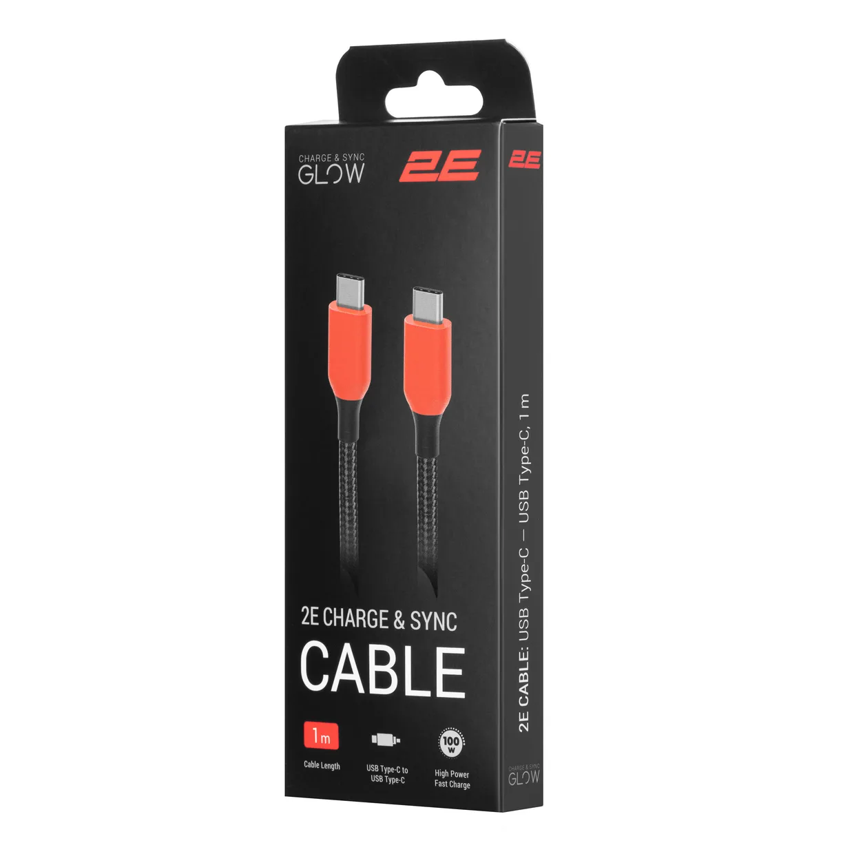 Кабель 2E USB-C – USB-C 100 Вт 1 м чорно-червоний (2E-CC100-WH) — фото 3