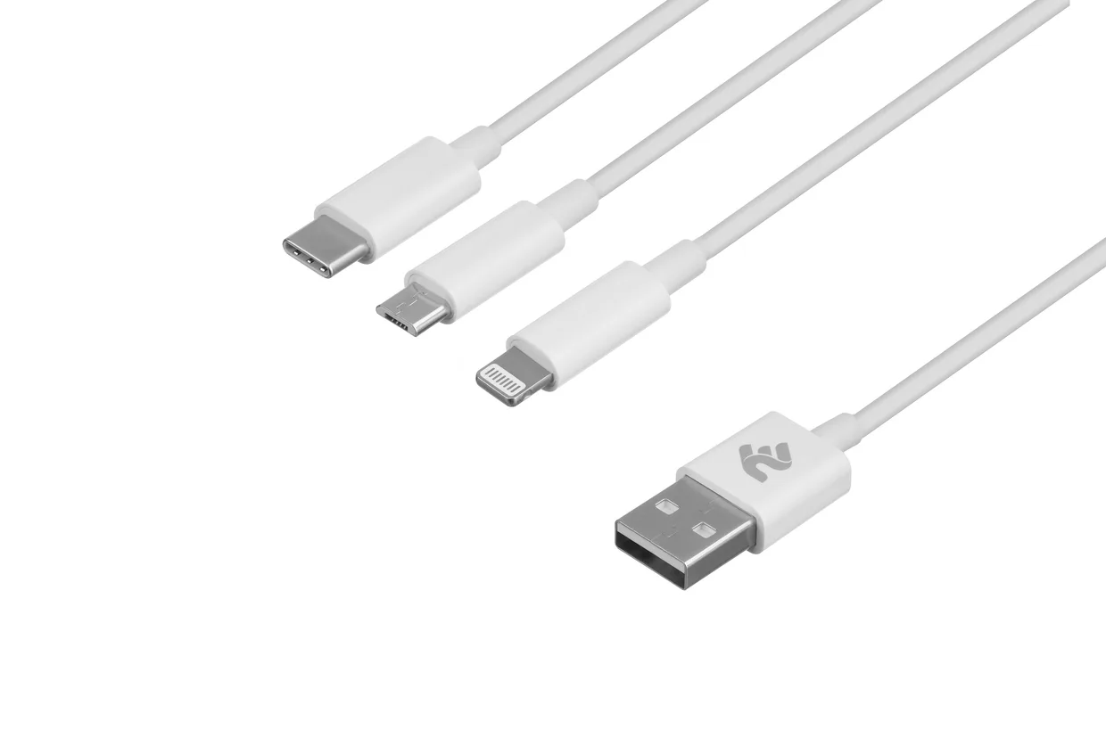 Кабель 2E 3-в-1 USB-A – microUSB/Lightning/USB-C 2,4 А 1,2 м білий (2E-CCMTLAB-WT) — фото 2