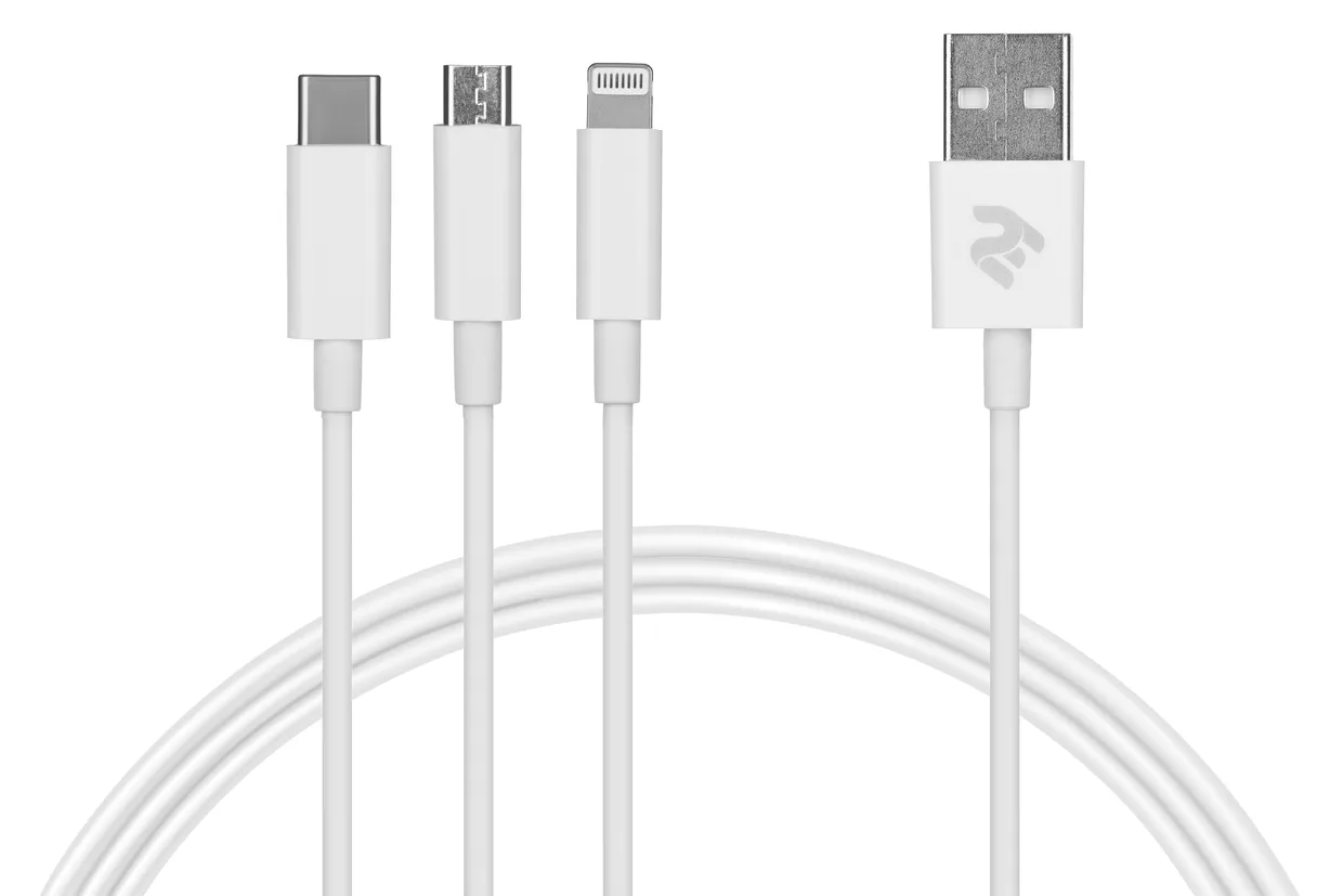 Кабель 2E 3-в-1 USB-A – microUSB/Lightning/USB-C 2,4 А 1,2 м білий (2E-CCMTLAB-WT) — фото 4