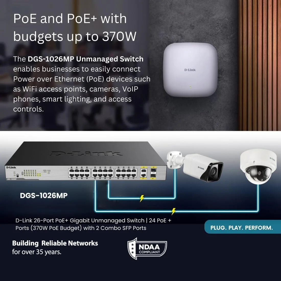 Коммутатор неуправляемый D-Link DGS-1026MP 24×GE PoE+ 370 Вт, 2×combo SFP — фото 6