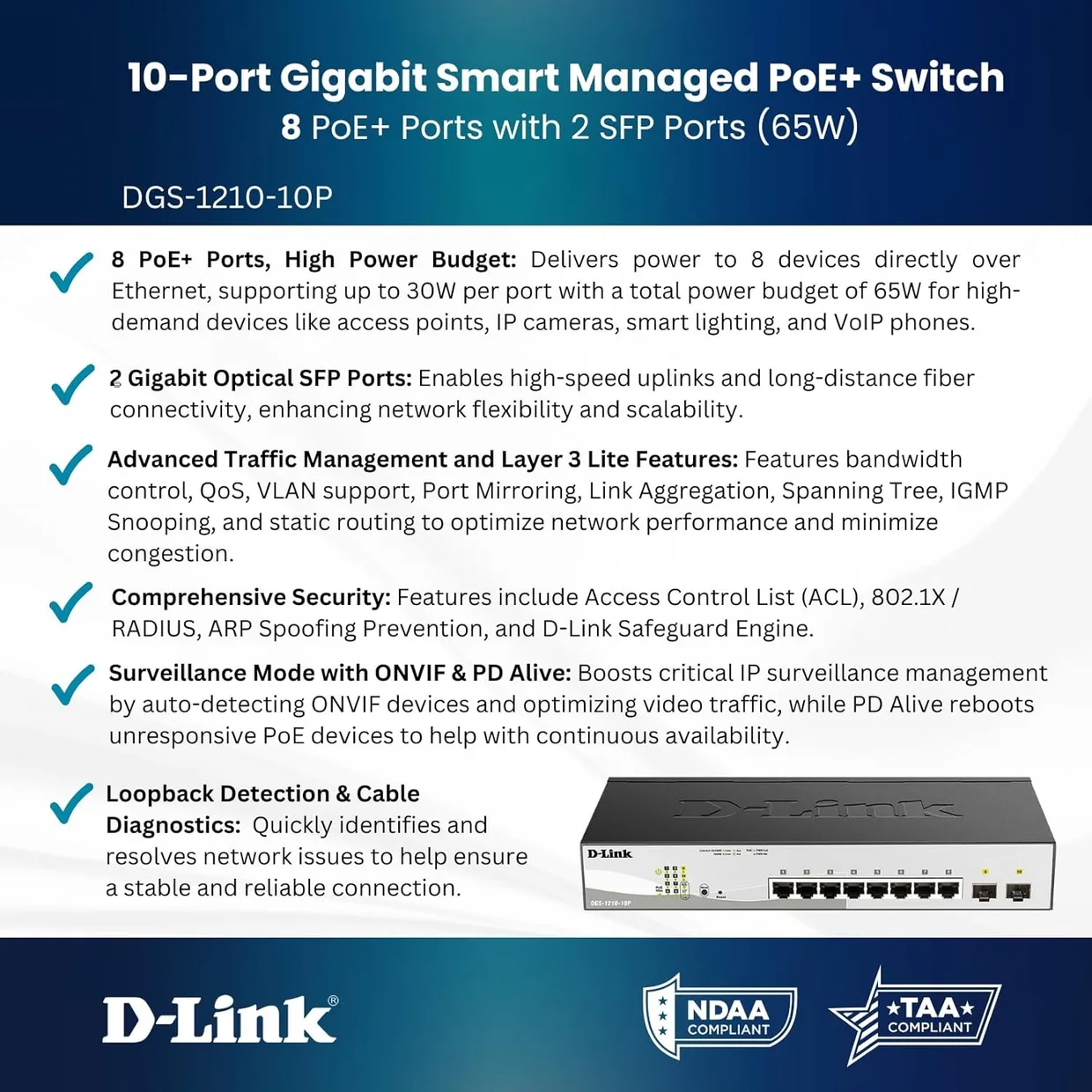 Коммутатор Smart D-Link DGS-1210-10P 8×GE PoE, 2×SFP — фото 6