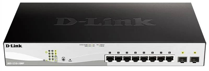 Коммутатор Smart D-Link DGS-1210-10MP 8×GE PoE+ 130 Вт, 2×SFP