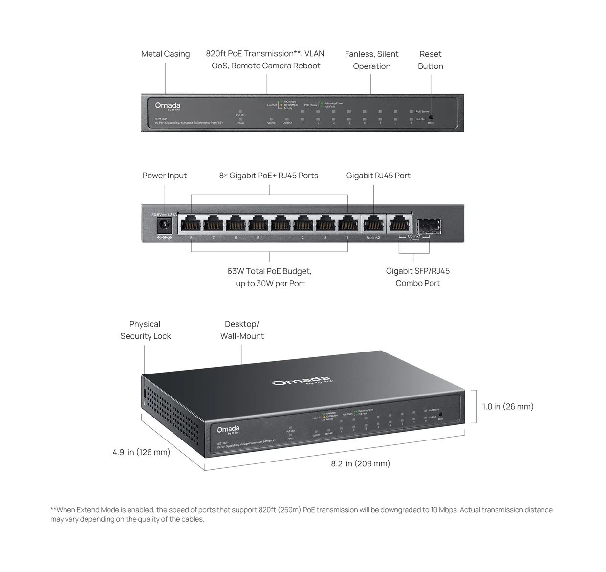 Коммутатор Easy Managed TP-Link Omada ES210GP 8×GE PoE+ 63 Вт — фото 9