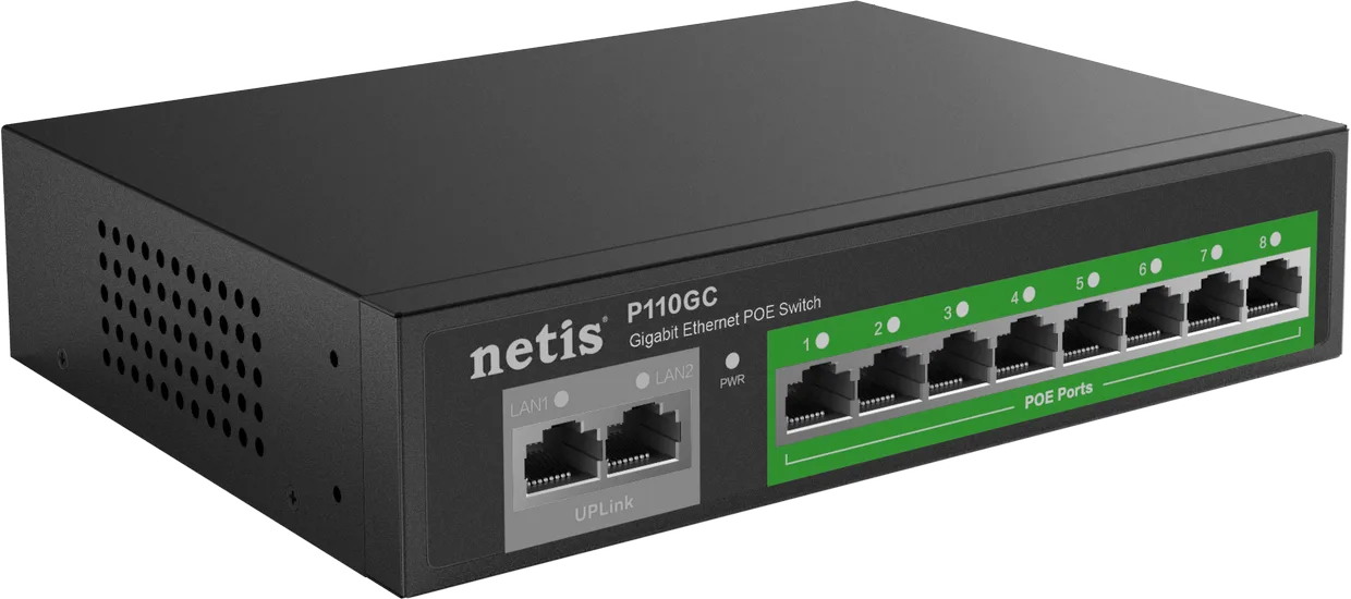 Коммутатор неуправляемый Netis P110GC 8×GE PoE, 2×GE uplink, 120 Вт — фото 2