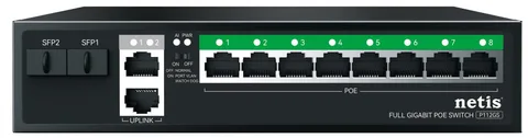 Коммутатор неуправляемый Netis P112GS 8×GE PoE, 2×GE uplink, 2×SFP, 120 Вт