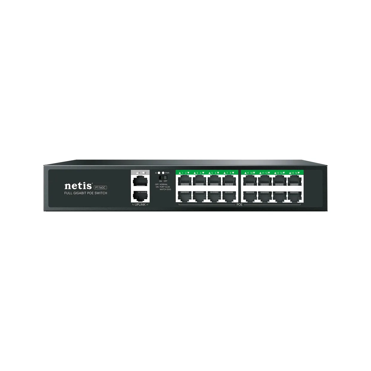 Коммутатор неуправляемый Netis P116GC 16×GE PoE, 2×GE uplink, 240 Вт