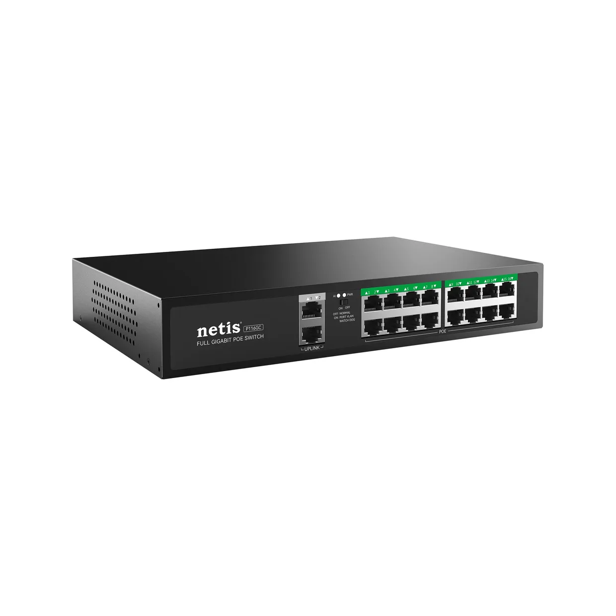 Коммутатор неуправляемый Netis P116GC 16×GE PoE, 2×GE uplink, 240 Вт — фото 2