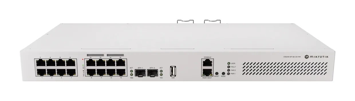 Комутатор MikroTik CRS418-8P-8G-2S+RM 8×GE PoE+, 8×GE, 2×SFP+