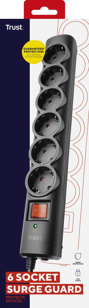 Сетевой фильтр Trust Surge Guard 6 розеток 1,8 м черный — фото 7