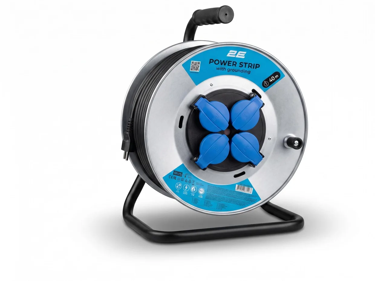 Удлинитель на катушке 2E REEL 4 розетки 40 м IP44 черно-синий