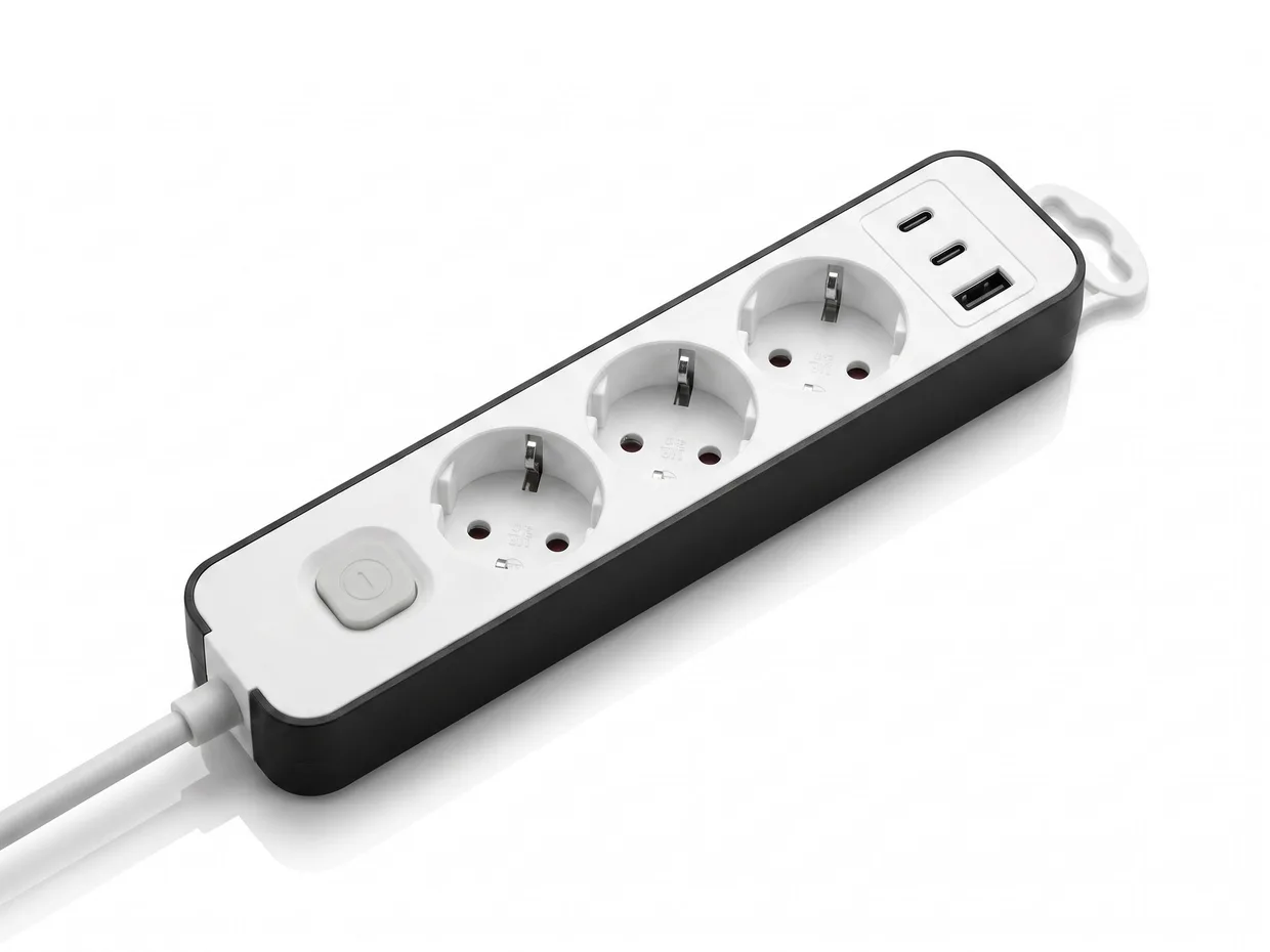 Удлинитель 2E TwoColors 3 розетки, 2×USB-C + USB-A, 1,5 м бело-черный