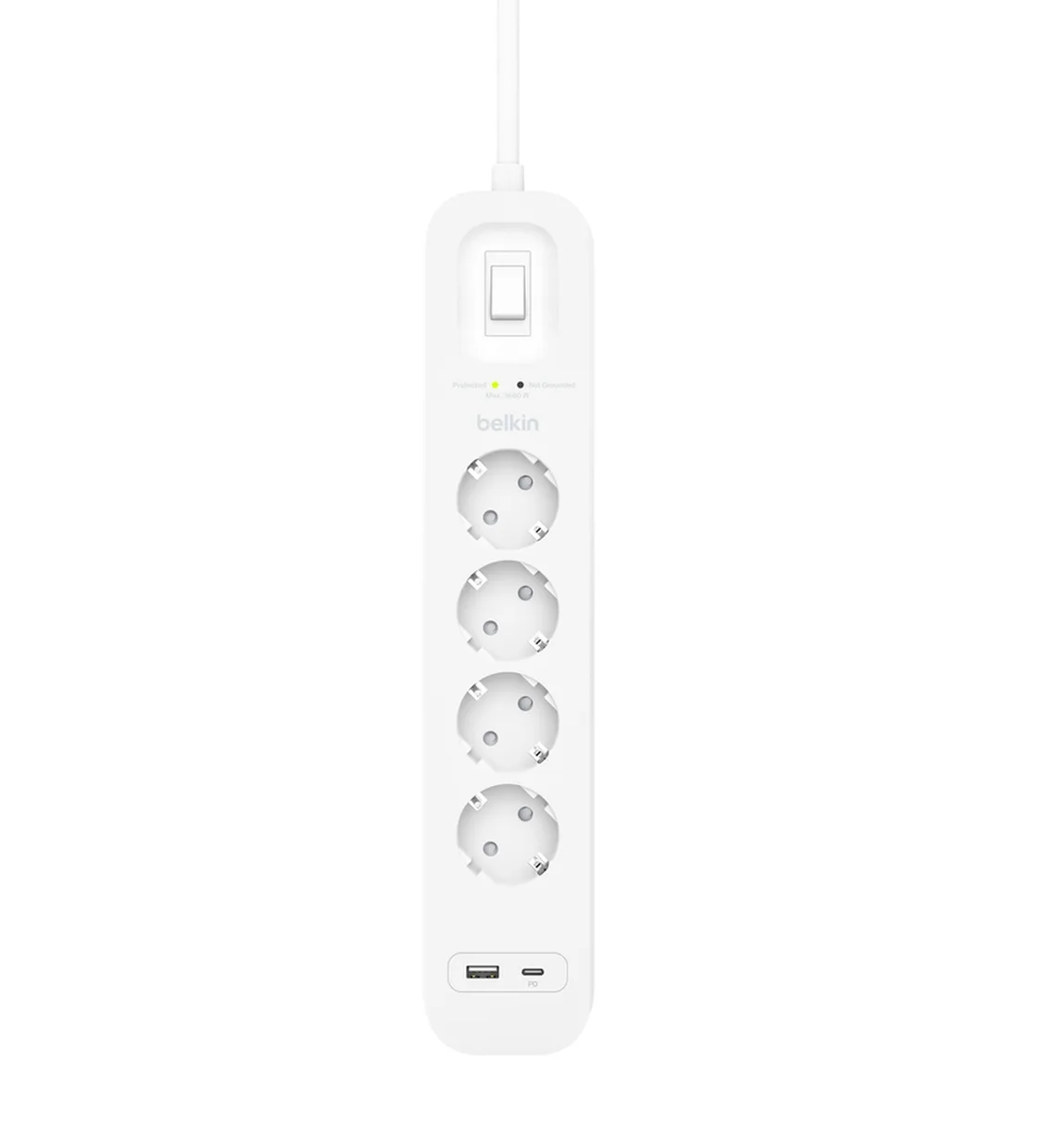 Сетевой фильтр Belkin 4 розетки, USB-A + USB-C 18 Вт, 2 м белый — фото 3