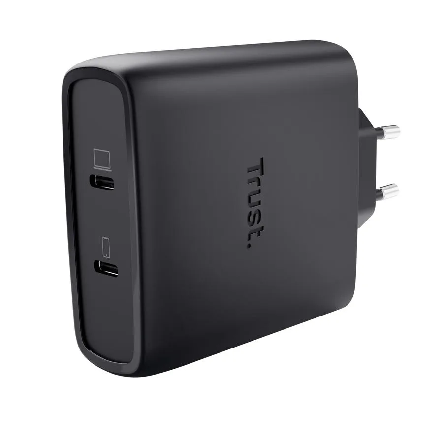 Сетевое зарядное устройство Trust Maxo 100 Вт 2×USB-C GaN, кабель USB-C 2 м черный