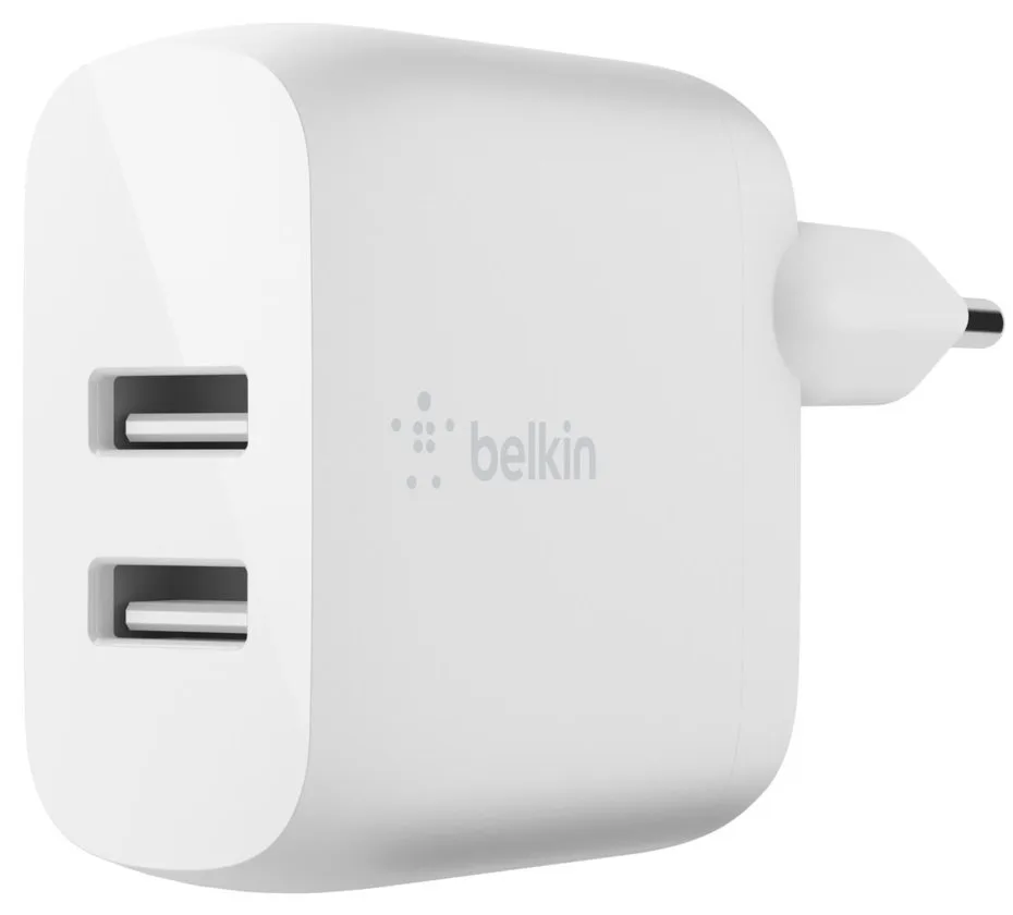 Мережевий зарядний пристрій Belkin BoostCharge 24 Вт 2×USB-A білий
