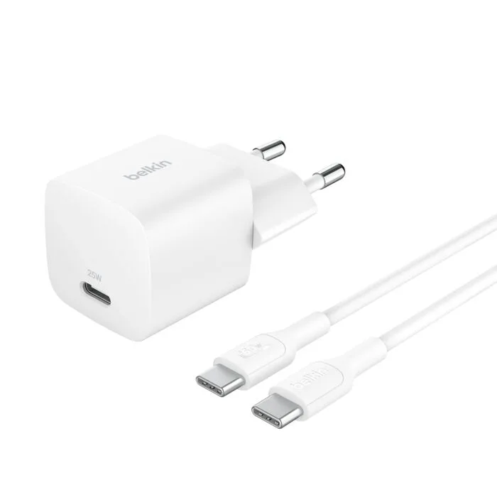 Мережевий зарядний пристрій Belkin BoostCharge Pro 25 Вт USB-C PD PPS, кабель USB-C 1 м білий