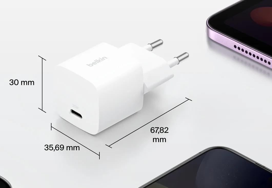 Мережевий зарядний пристрій Belkin BoostCharge Pro 25 Вт USB-C PD PPS, кабель USB-C 1 м білий — фото 2