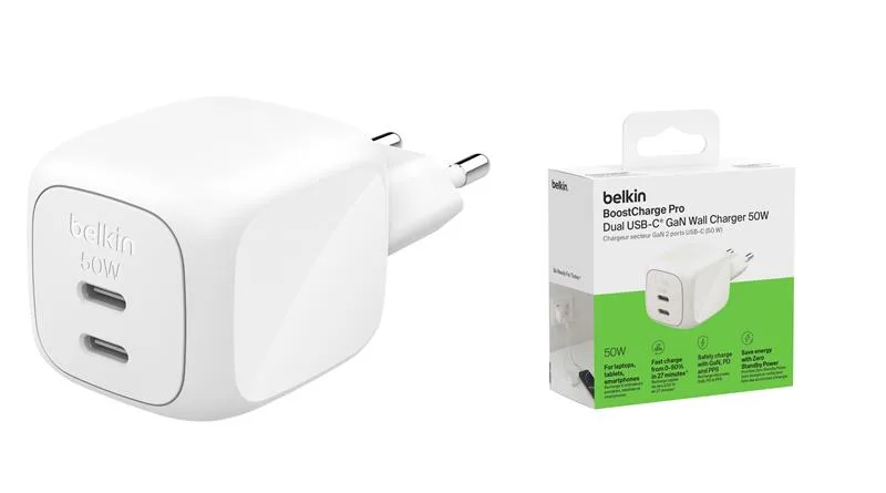 Сетевое зарядное устройство Belkin BoostCharge Pro 50 Вт 2×USB-C GaN белый — фото 5