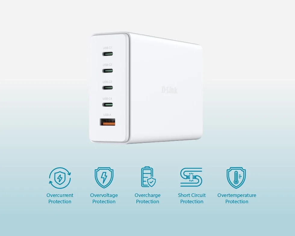 Сетевое зарядное устройство D-Link DCF-241 240 Вт GaN 4×USB-C + USB-A белый — фото 9