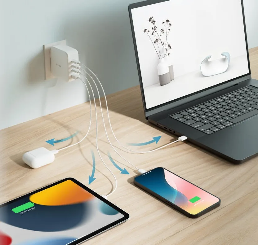 Мережевий зарядний пристрій D-Link DCF-141 140 Вт GaN 3×USB-C + USB-A білий — фото 2