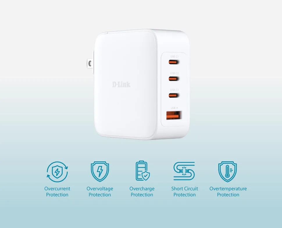 Мережевий зарядний пристрій D-Link DCF-141 140 Вт GaN 3×USB-C + USB-A білий — фото 5